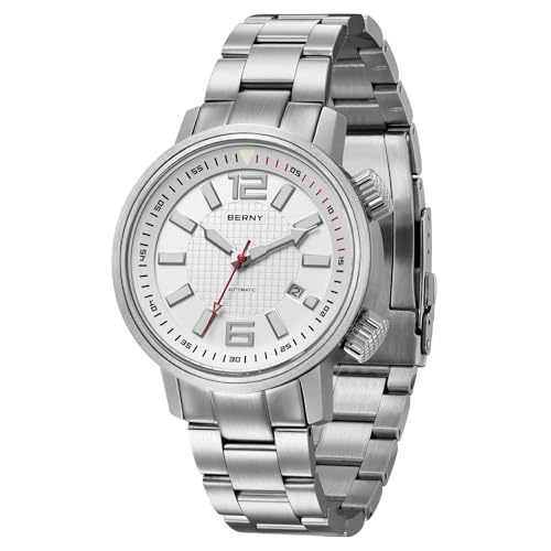 BERNY Taucheruhr Automatisches Werk 8215 Mechanische Armbanduhr Edelstahl Armband 200M Wasserdicht Saphirglas Super Leuchtstark von BERNY