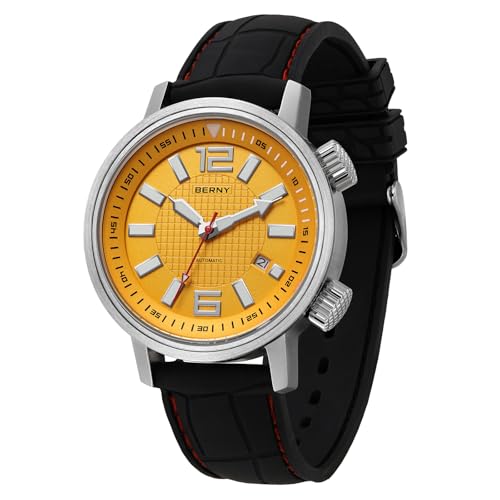 BERNY Taucheruhr Für Herren Automatische Mechanische Armbanduhr Fluorokautschuk Armband 20ATM Wasserdicht Saphirglas Super Leuchtstark von BERNY