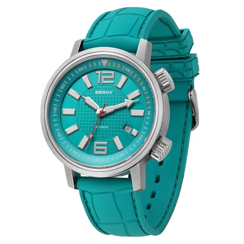 BERNY Taucheruhr Für Herren Automatische Mechanische Armbanduhr Fluorokautschuk Armband 20ATM Wasserdicht Saphirglas Super Leuchtstark von BERNY
