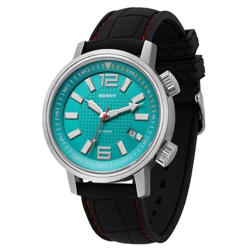 BERNY Taucheruhr Für Herren Automatische Mechanische Armbanduhr Fluorokautschuk Armband 20ATM Wasserdicht Saphirglas Super Leuchtstark von BERNY