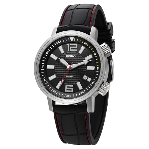 BERNY Taucheruhr Für Herren Automatische Mechanische Armbanduhr Fluorokautschuk Armband 20ATM Wasserdicht Saphirglas Super Leuchtstark von BERNY