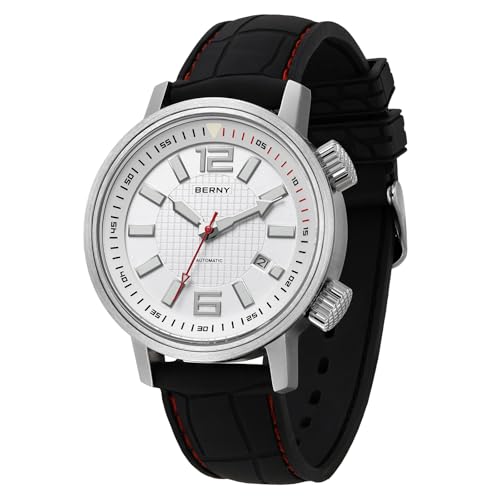 BERNY Taucheruhr Für Herren Automatische Mechanische Armbanduhr Fluorokautschuk Armband 20ATM Wasserdicht Saphirglas Super Leuchtstark von BERNY