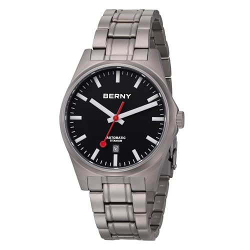 BERNY Titan-Uhr - Automatikuhr für Männer Klassische mechanische Armbanduhr Titan-Armband 10ATM Wasserdicht Saphir-Linse leuchtende Hände Herren-Alltags-Schmuckuhren von BERNY