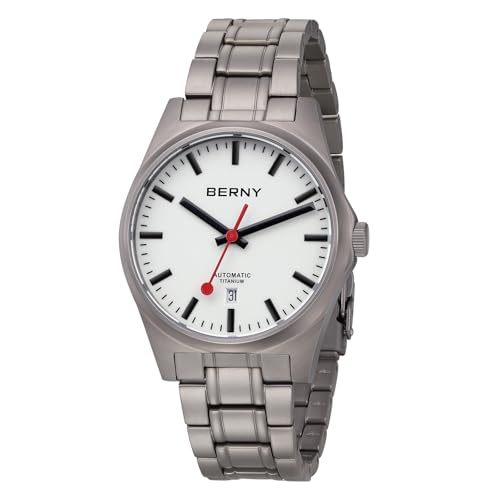 BERNY Titanium Uhr Automatische Uhr für Männer Klassische mechanische Armbanduhr Titan-Armband Saphir Linse Leuchtendes Zifferblatt 10ATM wasserdichte Männer Casual Mode Uhren von BERNY