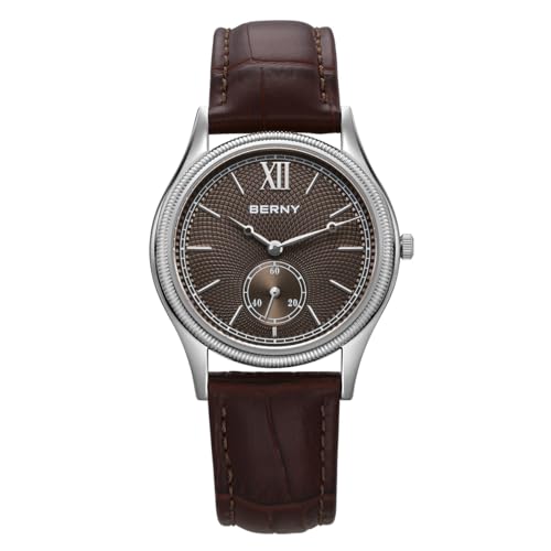 BERNY Uhr Für Herren Quarz Armbanduhr Mode Analog Quarzuhren Männliche Vintage Uhr Wasserdicht Echt Lederband Geburtstagsgeschenk von BERNY