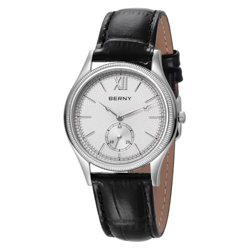 BERNY Uhr Für Herren Quarz Armbanduhr Mode Analog Quarzuhren Männliche Vintage Uhr Wasserdicht Echt Lederband Geburtstagsgeschenk von BERNY