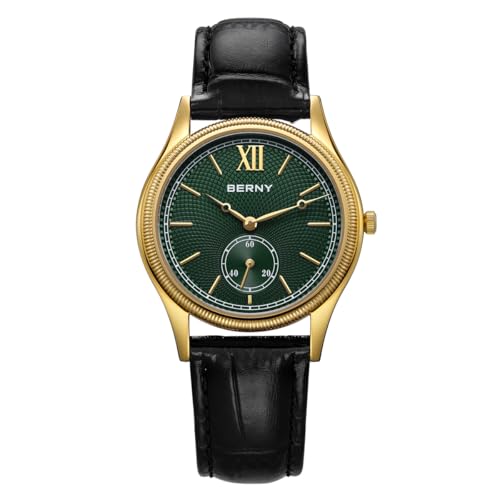 BERNY Uhr Für Herren wasserdichte Herrenarmbanduhr Mode Analog Quarzuhren Männliche Vintage Echt Lederband Luxus Geburtstagsgeschenk von BERNY