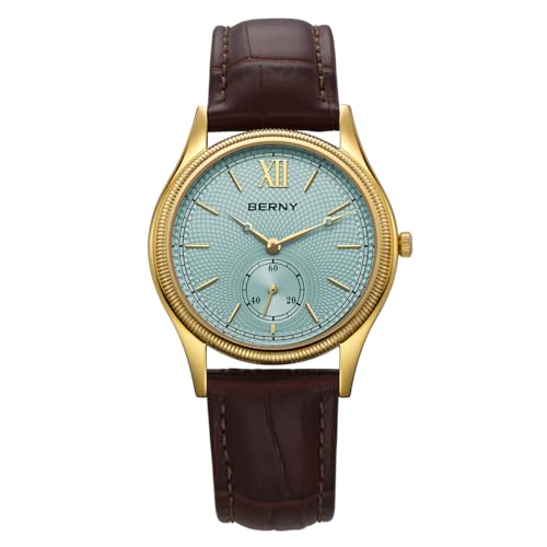 BERNY Uhr Für Herren wasserdichte Herrenarmbanduhr Mode Analog Quarzuhren Männliche Vintage Echt Lederband Luxus Geburtstagsgeschenk von BERNY