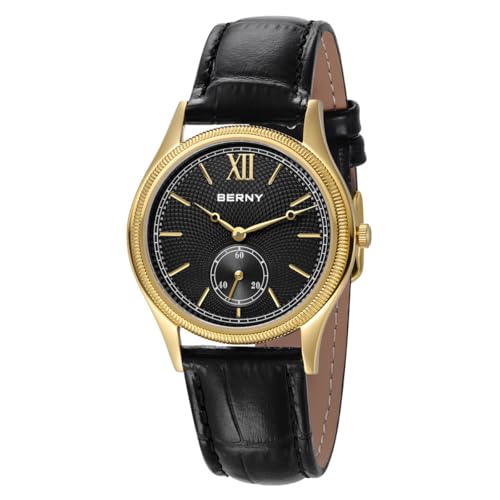 BERNY Uhr Für Herren wasserdichte Herrenarmbanduhr Mode Analog Quarzuhren Männliche Vintage Echt Lederband Luxus Geburtstagsgeschenk von BERNY