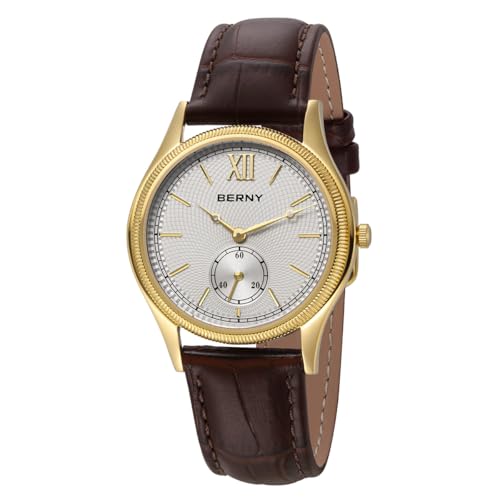 BERNY Uhr Für Herren wasserdichte Herrenarmbanduhr Mode Analog Quarzuhren Männliche Vintage Echt Lederband Luxus Geburtstagsgeschenk von BERNY