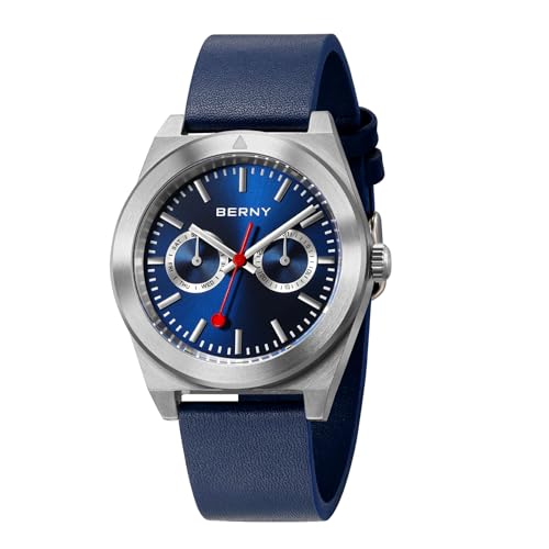 BERNY Uhr für Männer Vintage Eisenbahn Uhr Wasserfest Analog Quarz Uhr Tag Datum Unterzifferblätter von BERNY