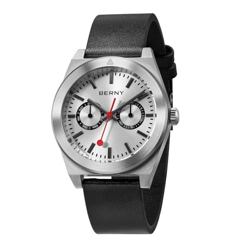 BERNY Uhr für Männer Vintage Eisenbahn Uhr Wasserfest Analog Quarz Uhr Tag Datum Unterzifferblätter von BERNY