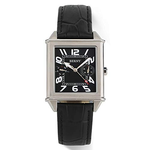 BERNY Square Uhren für Männer Schweizer Uhrwerk Quarzuhr Rechteckiger Kalender Lederarmband Uhr von BERNY