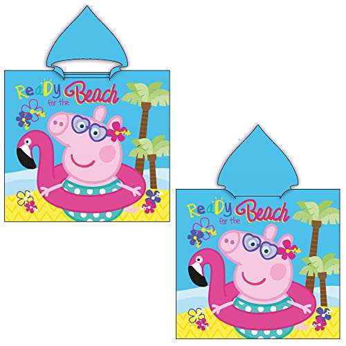 Peppa Wutz Pig Kinder Kapuzen Bade-Poncho Beach 60 x 120 cm 100% Baumwolle Veloursqualität Sunny Poncho Bademantel Pareo Badetuch Strandtuch Duschtuch Handtuch Cartoon Piggie Grampy Rabbit Mümmel von BERONAGE