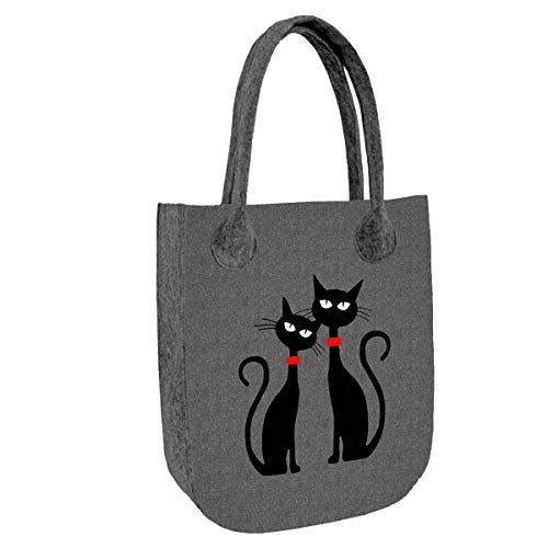 Handtasche Tasche aus Filz Aufdruck Katzen Schwarz Filztasche CITY Black Cats von Unbekannt