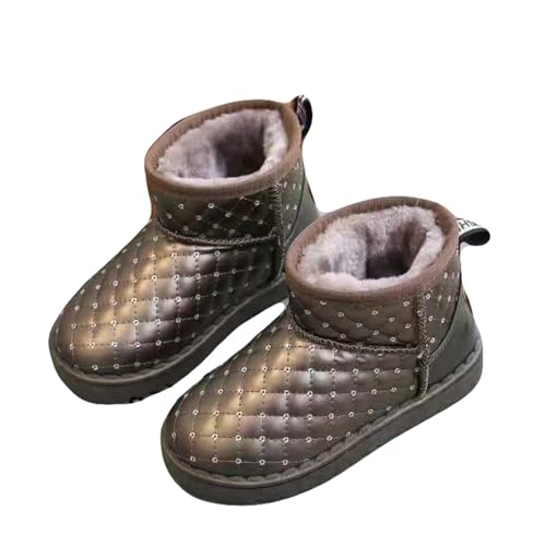 BERULL Mädchen-Glitzer-Winterstiefel, Warmes Fellfutter, Rutschfeste Schneestiefel, PU-Leder, Wasserdichte Baumwollschuhe (Color : Coffee, Size : 34 (Insole 20cm)) von BERULL