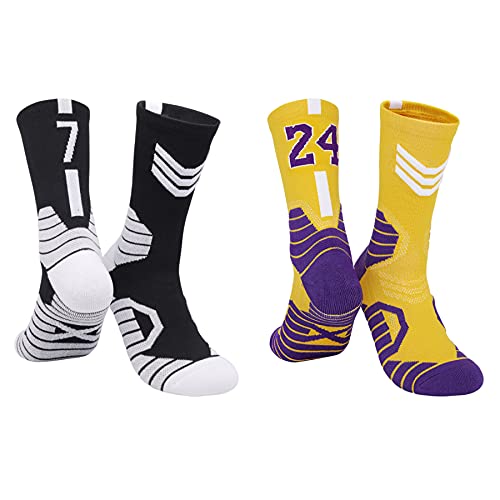 BERYCH Herren-Sportsocken, 2 Paar Baumwoll-Stern-Basketballsocken für ältere Erwachsene, atmungsaktiv, mittlere Socken, schweißabsorbierend, reibungsfest, weiß, L von BERYCH