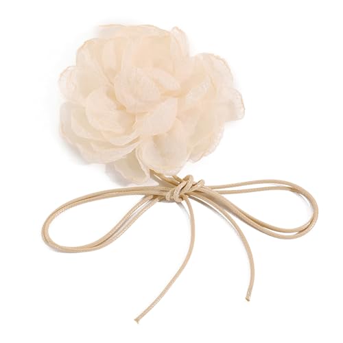 BERYOHZ Vintage Flower Choker Halskette Große Rose Hals Kette Lange Wrap Tie Floral Choker (BN-0053-Beige) von BERYOHZ