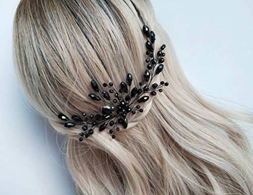 BERYUAN Damen-Haarspange mit Strasssteinen, klassisch, schwarz, Kristall, Blume, Haarschmuck, Geschenk für sie, Party, Kopfschmuck für Braut, Brautjungfer, Mädchen (schwarz) von BERYUAN