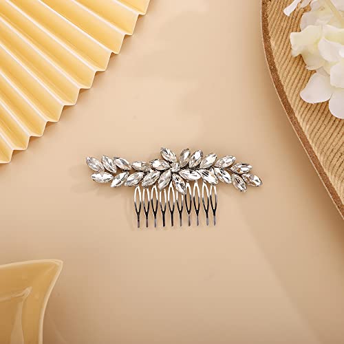 BERYUAN Silberfarbener Kristall-Blumen-Haarkamm in Tropfenform, Strass, Haarkamm für Hochzeit, Frauen und Mädchen, Haarkamm, Slide, Braut-Haar-Accessoires für Bräute und Brautjungfern von BERYUAN