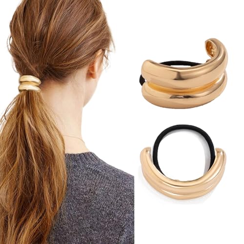 BESALECK Legierung Pferdeschwanz Haarmanschette Geometrische Hohle Kopfbedeckung Retro Temperament Damen Glänzend Doppelbogen Pferdeschwanz Stirnband Mode Elastisches Haarband für Haarschmuck (Gold-2 von BESALECK