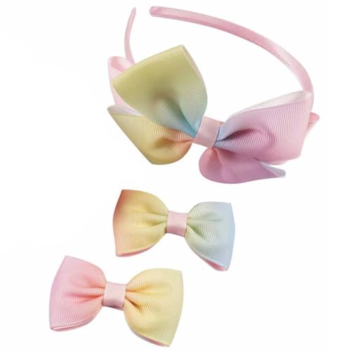 BESALECK Schleifen-Stirnbänder für Mädchen – niedliche Kinder-Haarbänder mit 2 austauschbaren Schleifen-Clips, dünnes Stirnband-Zubehör für Kleinkinder (rosa Schleife, 3-teiliges Set) von BESALECK
