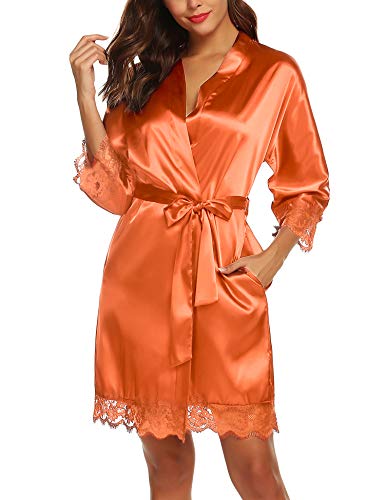 BESDEL Damen Satin Nachthemd Kurz Solide Hochzeitsrobe - Brautjungfern Morgenmantel Coral XS von BESDEL