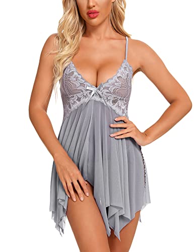 BESDEL Dessous Babydoll Sexy Shirt Exotische Nachthemden Braut Nachthemd Für Frauen Grau 3XL von BESDEL