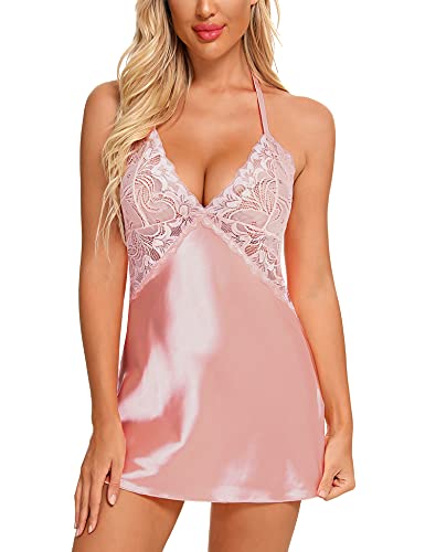 BESDEL Frauen Sexy Babydoll für Frauen Satin Nightwear Lace Chemise Sexy Nachthemd Pfirsich 4XL von BESDEL