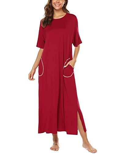 BESDEL Nachthemd Für Frauen Übergroße Loose Fit Nachtwäsche Lange Loungewear Weinrot XXL von BESDEL