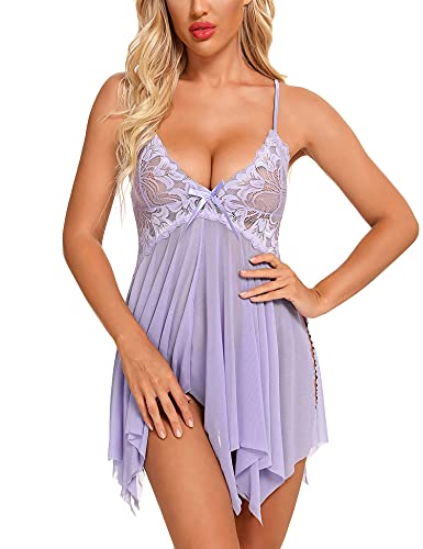 BESDEL Sexy Babydoll Dessous Spitze Mini Mesh Shirt Hochzeit Bräutigam Nachthemd Nachthemd Hellviolett 3XL von BESDEL