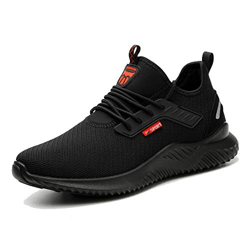 Sicherheitsschuhe Herren Sportlich Leicht Arbeitsschuhe Damen Atmungsaktiv Stahlkappe Sneaker, schwarz, 42 von BESKEE
