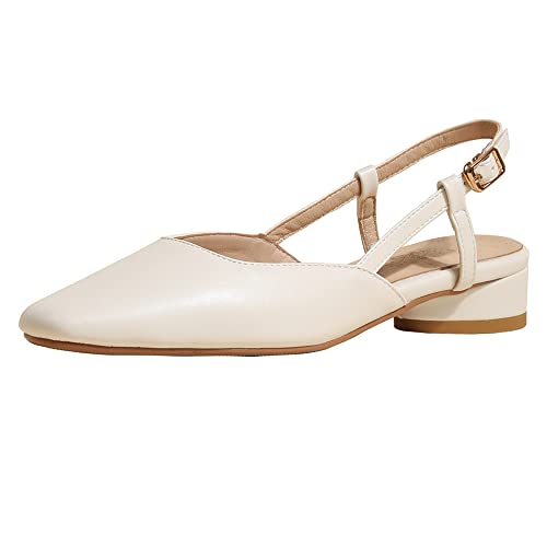 Sandalen Damen Sommer Flache Slingpumps Blockabsatz Sommerschuhe Pointed Toe Shoes 32-42 Weiß von BESKEE