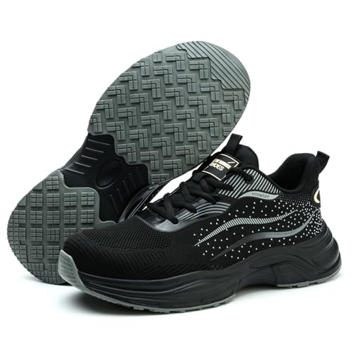 Sicherheitsschuhe Herren Damen Arbeitsschuhe Leicht Sportlich rutschfeste Arbeitsturnschuhe mit Stahlkappen von BESKEE