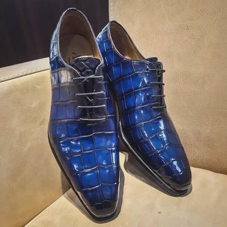 Maßgeschneiderte Schuhe Machen Handgefertigte Herren Blue Print Krokodil Oxford Schnürschuhe von BESPOKESHOEMAKING
