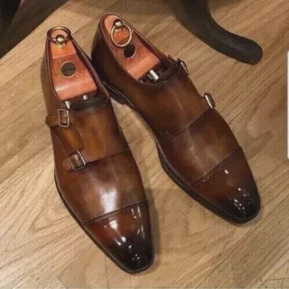 Maßgeschneiderte Schuhe Machen Herren Braun Leder Doppel Monk Strep Formelle Schnürschuhe Kleid von BESPOKESHOEMAKING