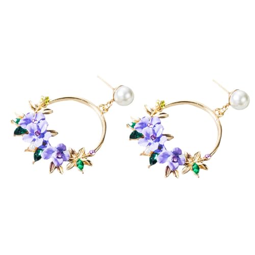 BESPORTBLE 1 Paar Blumenohrringe Legierungsohrringe Perlenohrringe Ohrringe Mit Eingelegten Diamanten Violett von BESPORTBLE