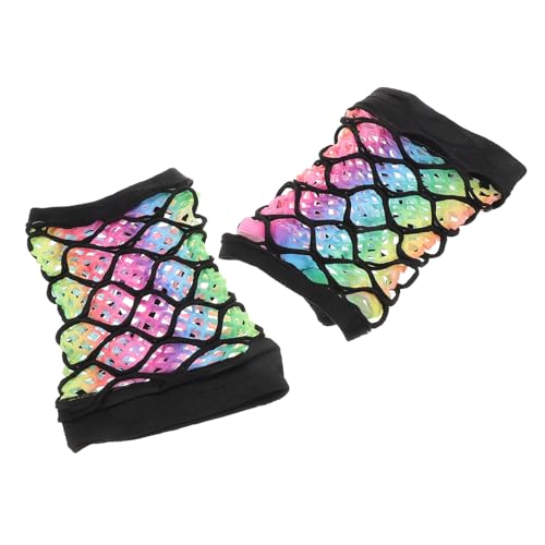BESPORTBLE 1 Paar Bunte Netzhandschuhe Netz Armstulpen Neon Accessoires Für Damen Netzhandschuhe Fingerlose Netzhandschuhe Neon Partyzubehör Cosplay Zubehör Clown Handschuhe Für von BESPORTBLE