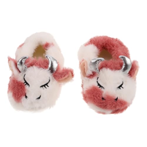 BESPORTBLE 1 Paar Entzückende Kuh-hausschuhe Für Mädchen Mit Rutschfester Sohle, Warme Und Weiche Innenschuhe Für Kleinkinder, Gemütliche Plüsch-hausschuhe Für Den Winter von BESPORTBLE