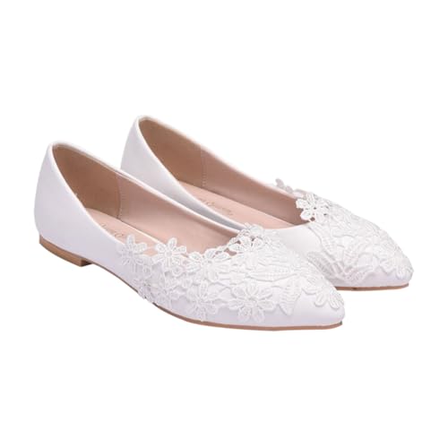 BESPORTBLE 1 Paar Flache Hochzeitsschuhe einfach elegant Braut- Abendschuhe für Damen Knöchel Ballett Brautschuhe Hochzeitswohnungen Hochzeitskleid Schuhe Obere:pu Weiß von BESPORTBLE