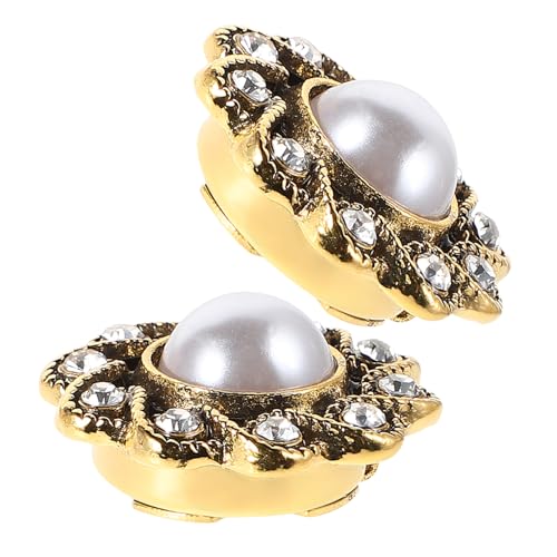 BESPORTBLE 1 Paar Perlmuttknöpfe manschettenknöpfe Anzugknöpfe Frauenkleidung Knöpfe Blumenknöpfe aus Metall Brosche mit künstlichen Perlen Knöpfe für Damenanzüge Legierung Golden von BESPORTBLE