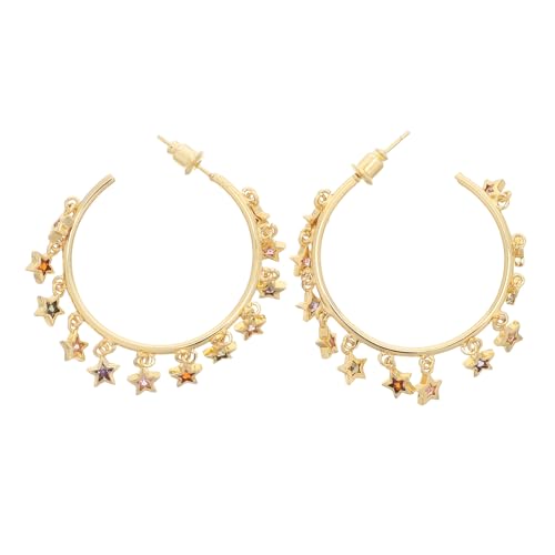BESPORTBLE 1 Paar Zirkonia-Ohrringe: Runde Creolen – Boho-Stern-Ohrhänger für Damen – Eleganter Kupfer-Ohrstecker für den Alltag und besondere Anlässe von BESPORTBLE
