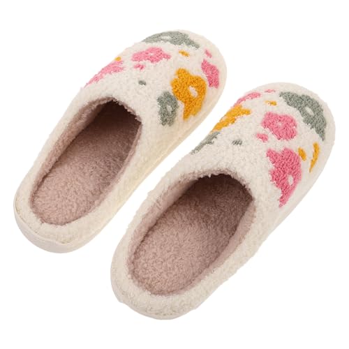 BESPORTBLE 1 Paar flauschige Hausschuhe für Damen – warme Plüsch-Hausschuhe – Schuhe für Zuhause und den Winter – süße Baumwoll-Haussandalen mit Blumenmuster von BESPORTBLE