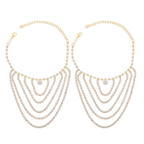 BESPORTBLE 1 Paar mehrlagige Fußkettchen: Strass-Fußkettchen für Damen – mehrlagige aus Metall mit Quasten-Akzenten – für Sommer-Strandpartys und Veranstaltungen im Freien von BESPORTBLE