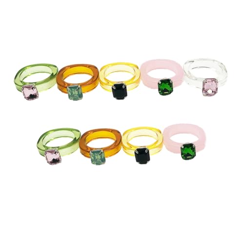BESPORTBLE 1 Satz Acrylringen Teilig Kreative Schmuckstücke Mit Buntem Gemstone Design Perfektes Accessoire Für Damen Vielseitig Einsetzbar Zufällige Farbe 9 Stück von BESPORTBLE