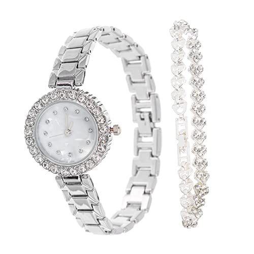 BESPORTBLE 1 Satz Diamond-in-Laid-Uhren-Armband-Set Armbanduhren kleine Uhren für Damen Dame Armband Damenuhren Armbanduhr für Damen Uhrarmband Frauen beobachten Normaler Glasspiegel Silber von BESPORTBLE