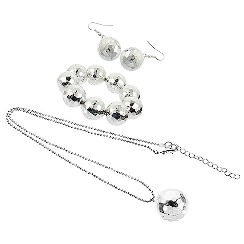 BESPORTBLE 1 Satz Disco -schmuckset Halskette Mit Disco-kugel-anhänger Party Zubehör Schmuckohrringe Spiegel Disco-kugel-ohrringe Geformt 70er Discokugel Silver Legierung von BESPORTBLE