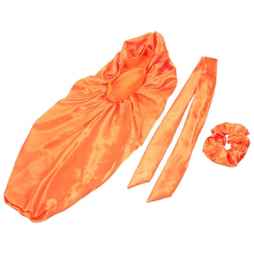 BESPORTBLE 1 Satz Dreiteilige Turbanmütze Lockig Satinhaube Für Zopf Satinhaube Für Langes Haar Satinhaube Für Haare Satinhaube Breites Band Polyester (polyesterfaser) Orange von BESPORTBLE