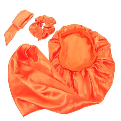 BESPORTBLE 1 Satz Dreiteilige Turbanmütze Satinhaube Breites Band Schlafen Satinhaube Für Haare Seide Dreadlocks Locken Satinhaube Für Langes Haar Lockig Polyester (polyesterfaser) Orange von BESPORTBLE
