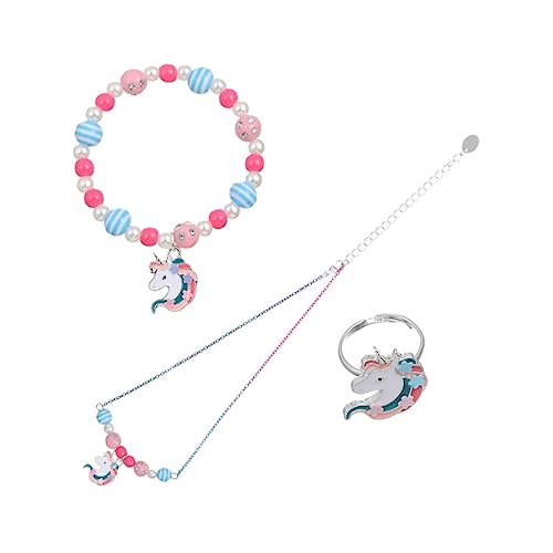 BESPORTBLE 1 Satz Einhorn Schmuckset für Teiliges Set aus Kette Armband und Ring Farbenfrohes Elektroplatt Design für Kleine Mädchen Langlebig und von BESPORTBLE